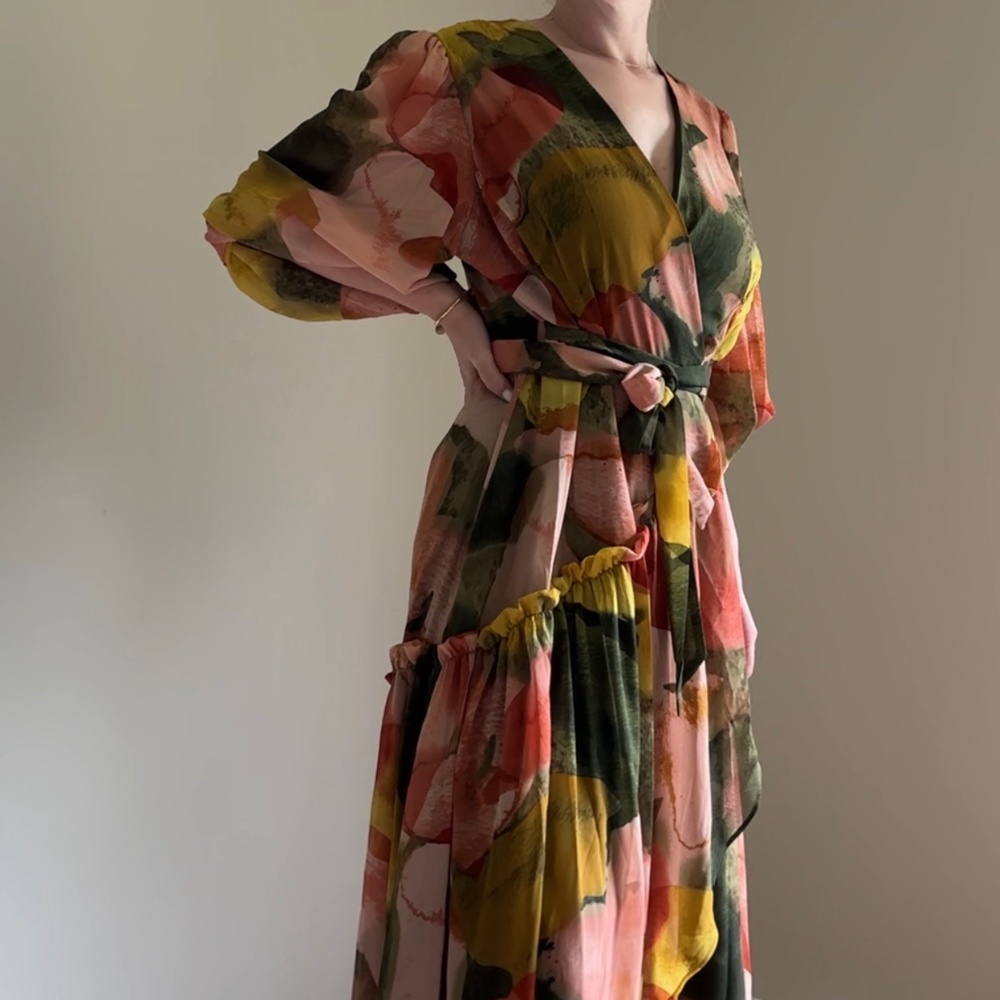 NWT Anthropologie Hutch wrap dress xl muted multi color pink orange yellow red